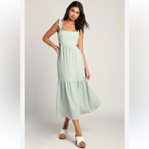 Lulus Dreamiest Darling Mint Smocked Tie-Back Tiered Midi Dress